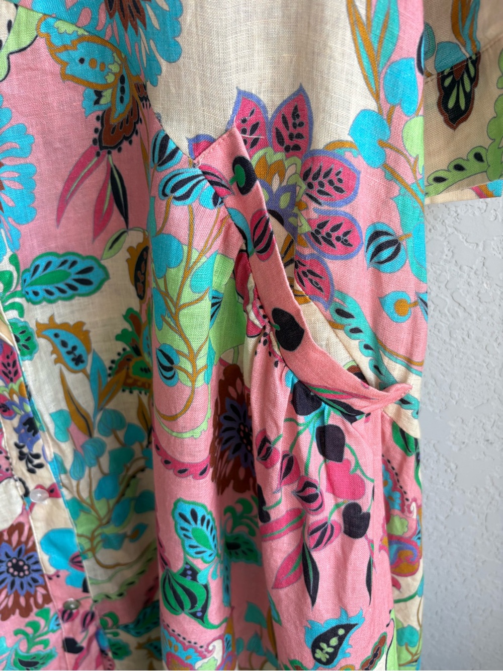 Anjuna Collection Embellished Floral Cotton Maxi Shirt Dress US12 Made in Italy - Picture 9 of 16